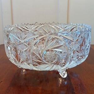 Vintage Lead Crytal Pinwheel Star and Diamond Pattern Centerpiece footed bowl